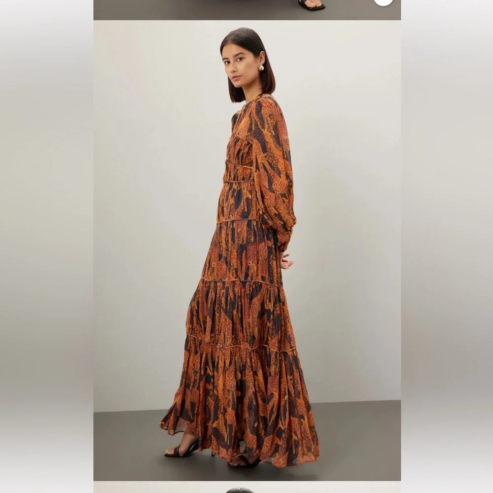 🔥 farm Rio Giraffes Puff Sleeves Maxi DRESS EUC - Picture 2 of 4